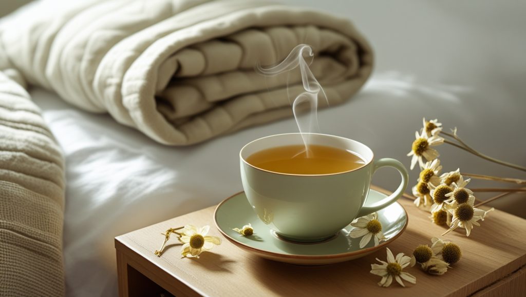 Cup of chamomile tea for better sleep