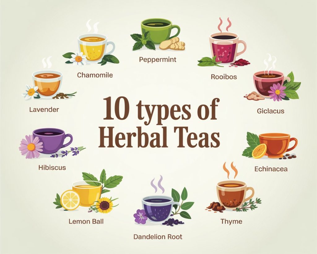 Types of herbal teas and benefits